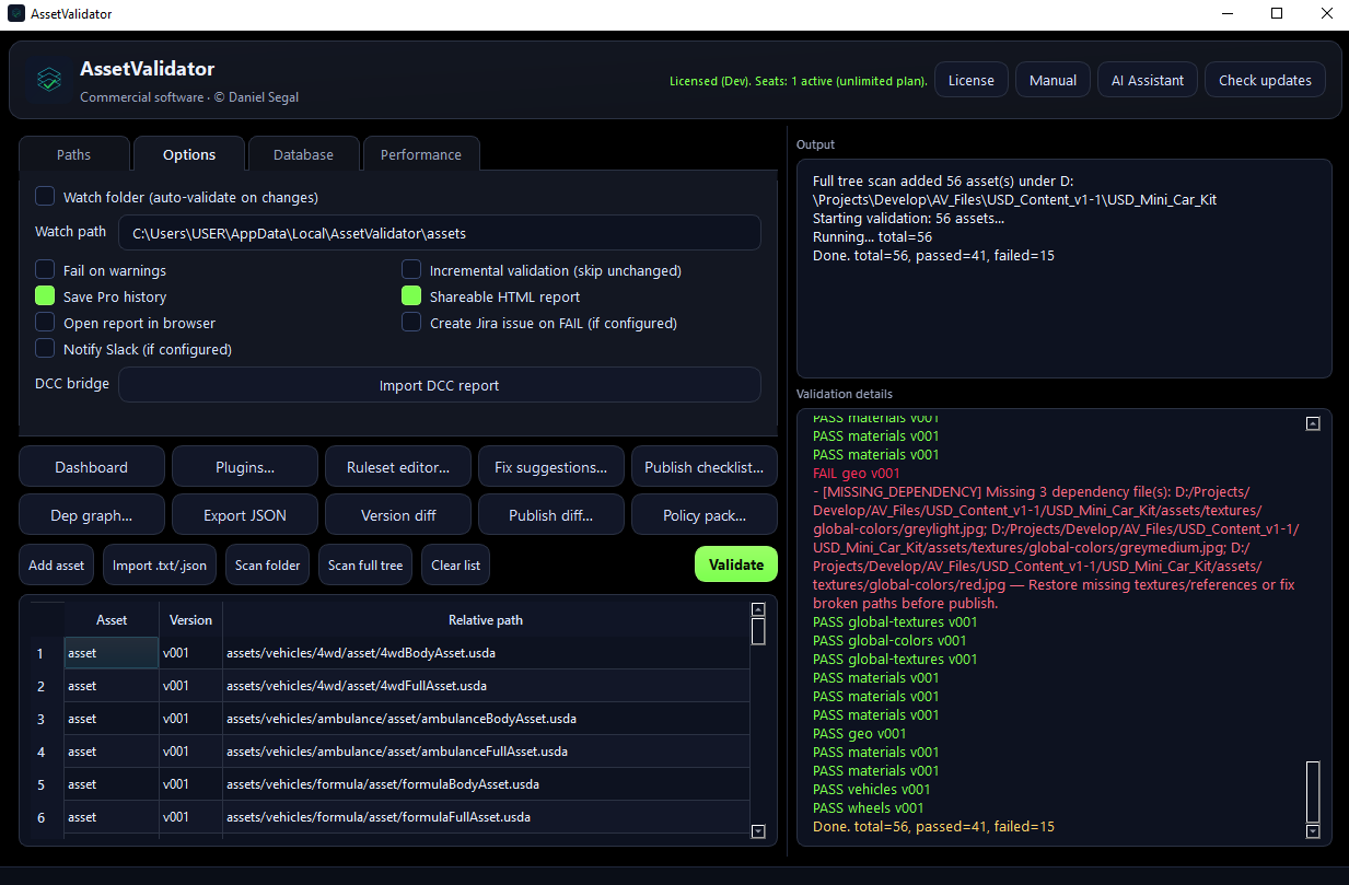 AssetValidator GUI screenshot